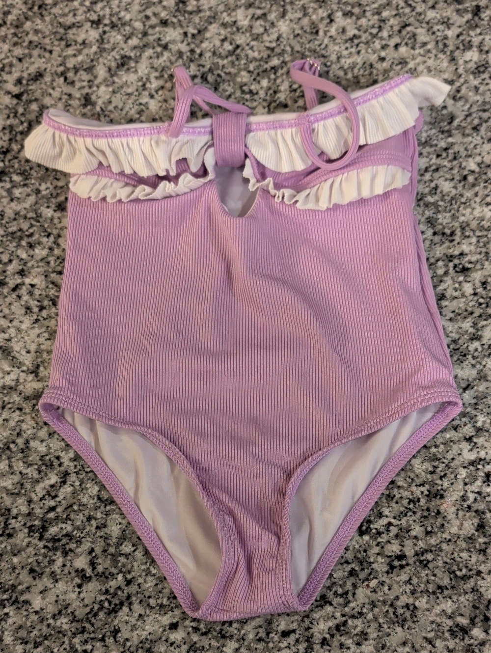 PatPat Lilac and White Ruffle One-Piece Kids Swimsuit
